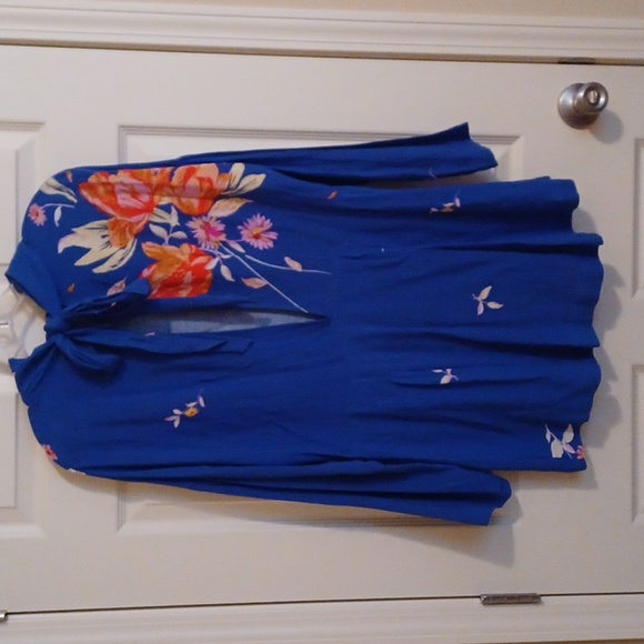 Free People Gemma Cobalt Blue and Orange Floral Tunic Top/Dress ** SZ M - Picture 8 of 12